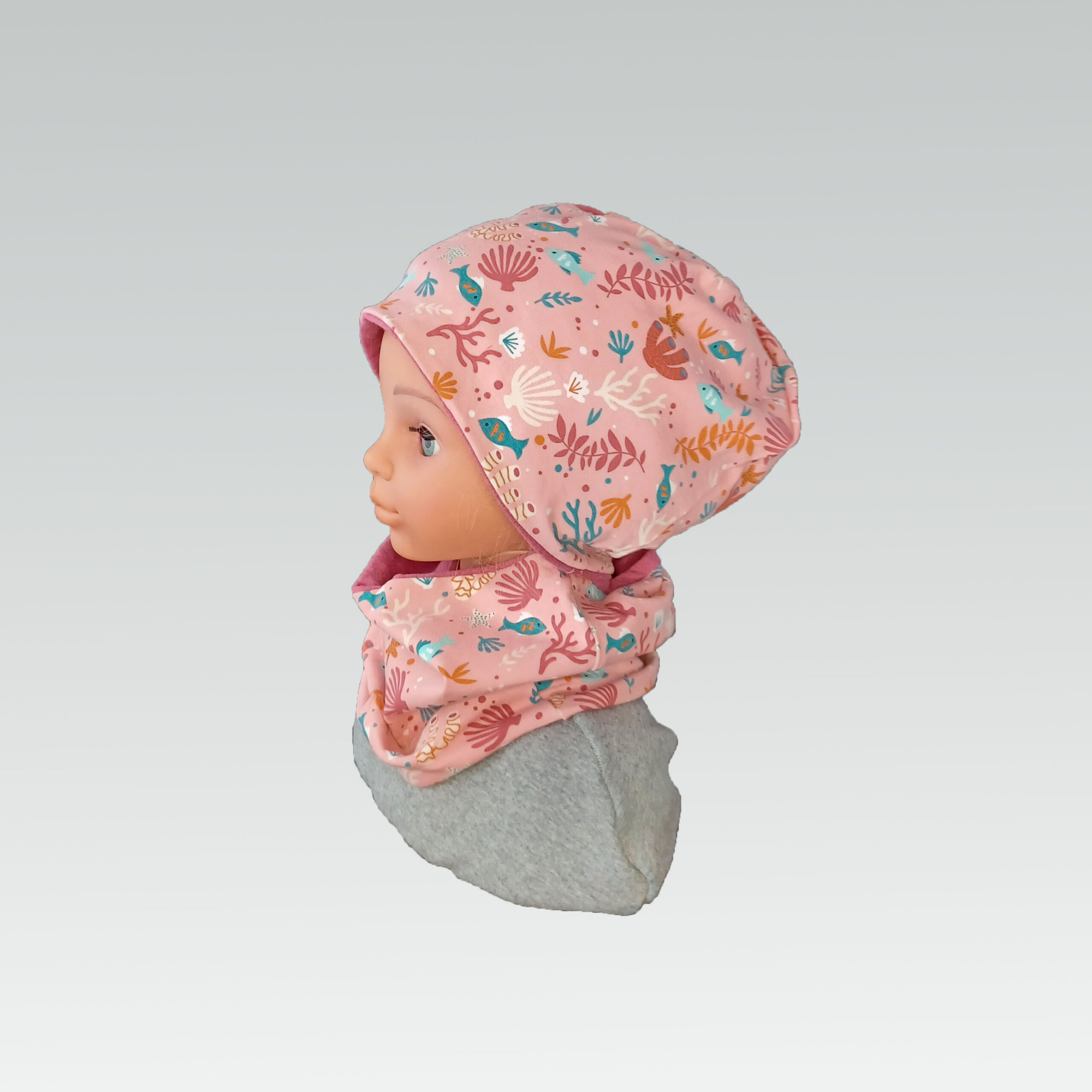 Set Beanie und Loop "Unterwasserwelt in rosa" – Bild 2